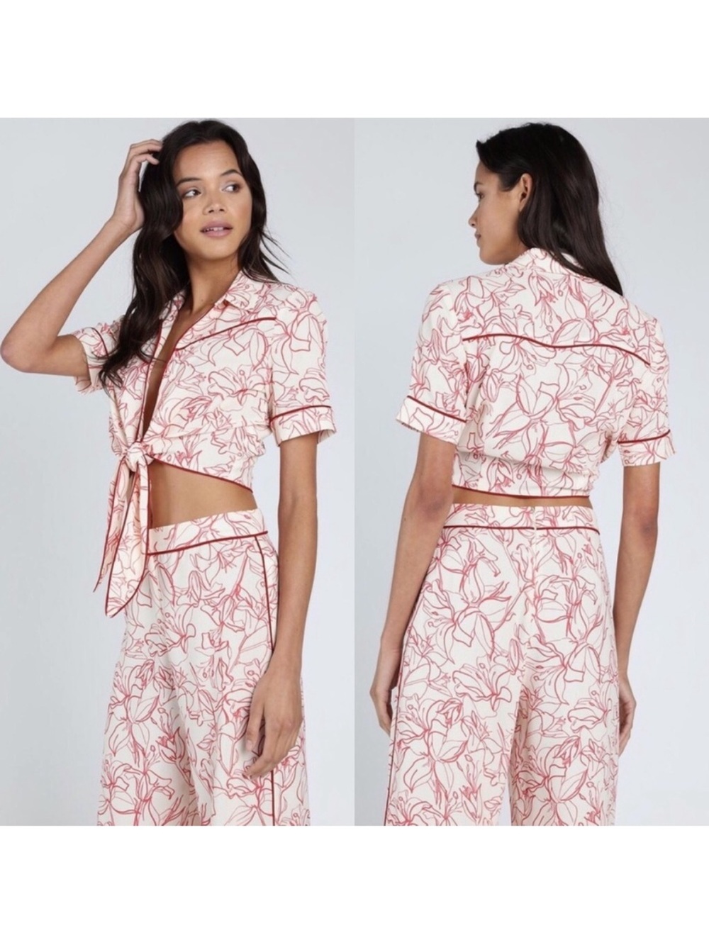 NWT Honey Punch Floral Tie-Front Crop Shirt
